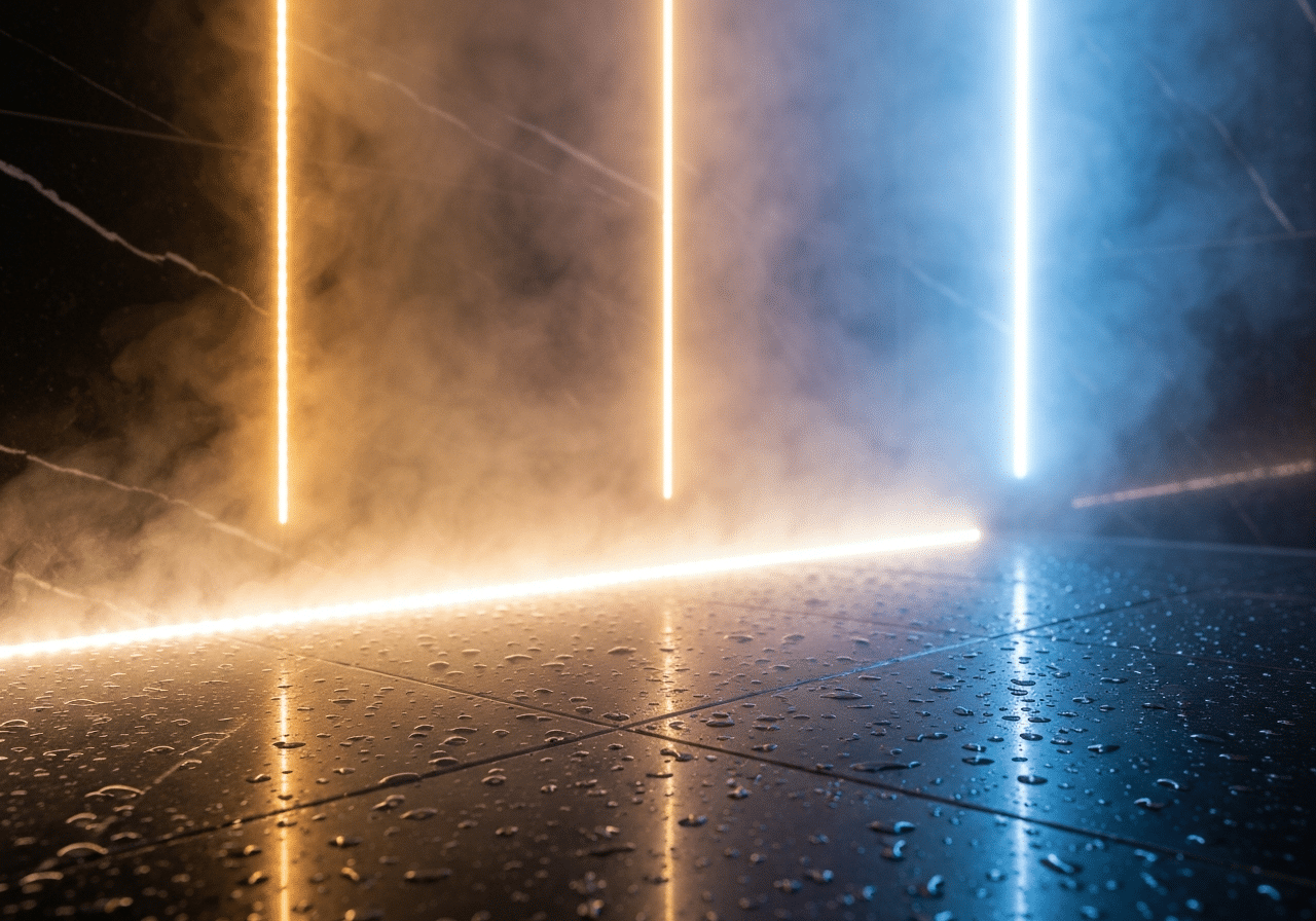 Atmosphère enveloppante d'un hammam privatif aux vapeurs aromatiques et lumière tamisée