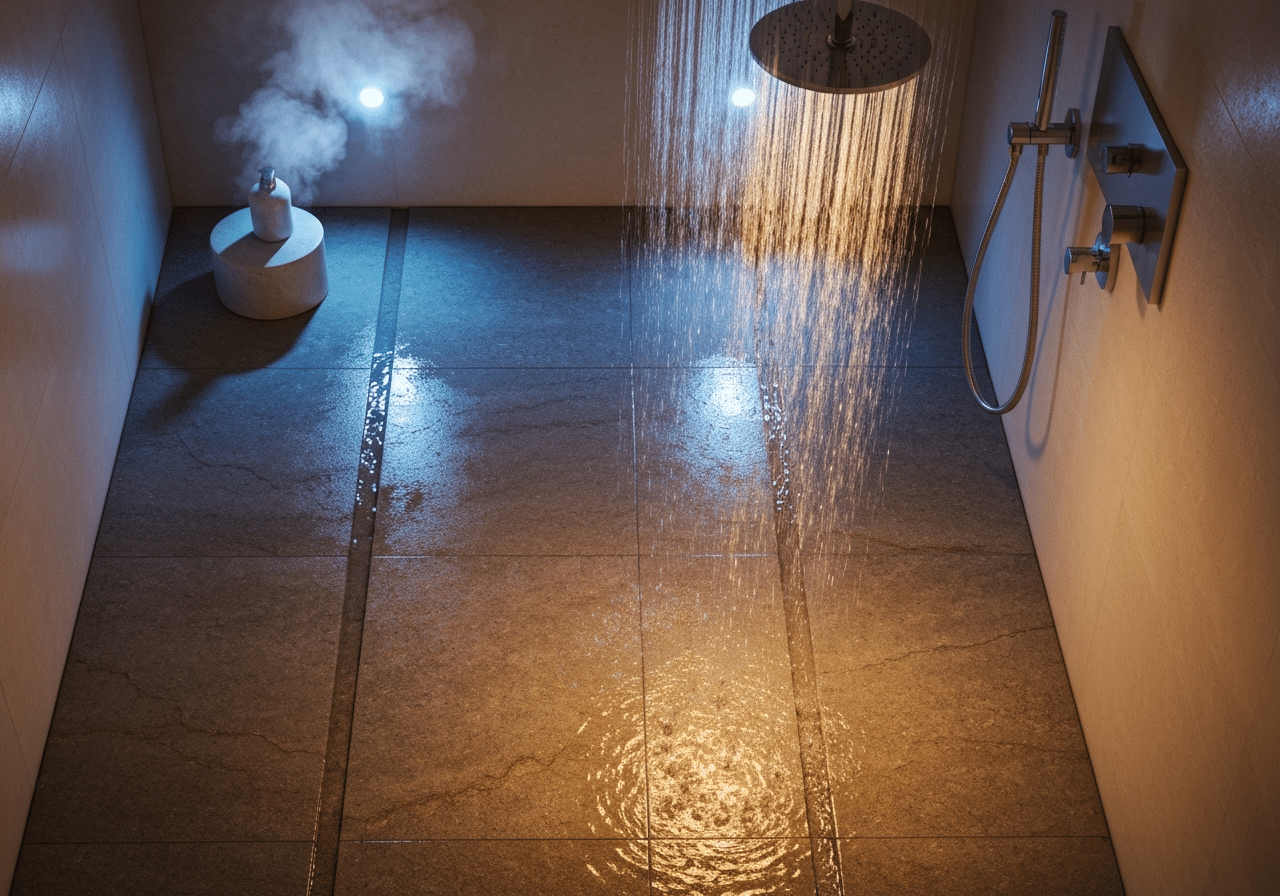 Douche sensorielle chromothérapie, eau cascadante, lumière ambrée apaisante